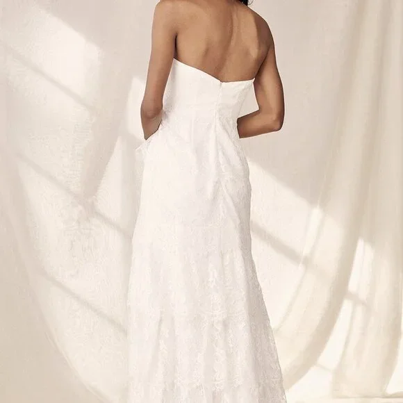 NWT Lulus End With A Kiss White Floral Lace Strapless Tiered Maxi Dress - Picture 4 of 8